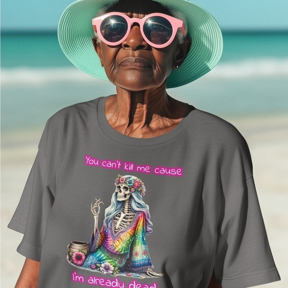 The Blind Medium | Grey Tee Colorful Hippie Skeleton Design Flower Crown - Picture 10 of 11
